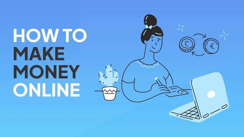 A woman sits at her laptop illustrating how to make money online.