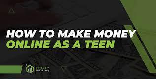 A blog post title image shows a pile of money in the background with text overlaid that reads How to Make Money Online as a Teen.