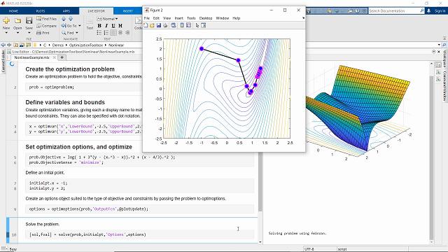 The image shows a screenshot of a MATLAB code that is used to solve a nonlinear optimization problem.